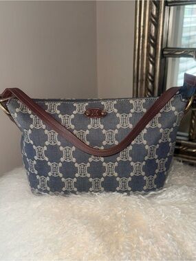 PRISTINE Vintage Celine Denim Macadam Triomphe Ava Baguette Bag